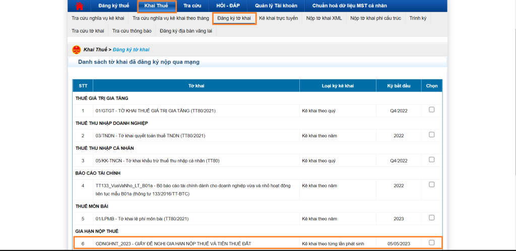 cách khai và nộp giấy đề nghị gia hạn nộp thuế và tiền thuê đất năm 2023 Online