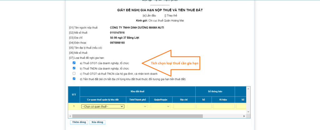 cách khai và nộp giấy đề nghị gia hạn nộp thuế và tiền thuê đất năm 2023 Online