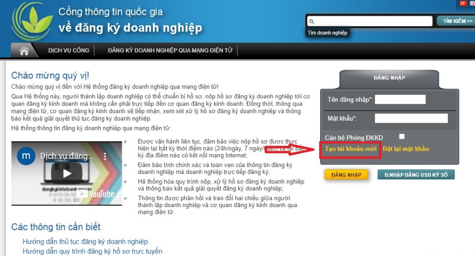 HƯỚNG DẪN ĐĂNG KÝ SỬ DỤNG TÀI KHOẢN ĐĂNG KÝ KINH DOANH ONLINE