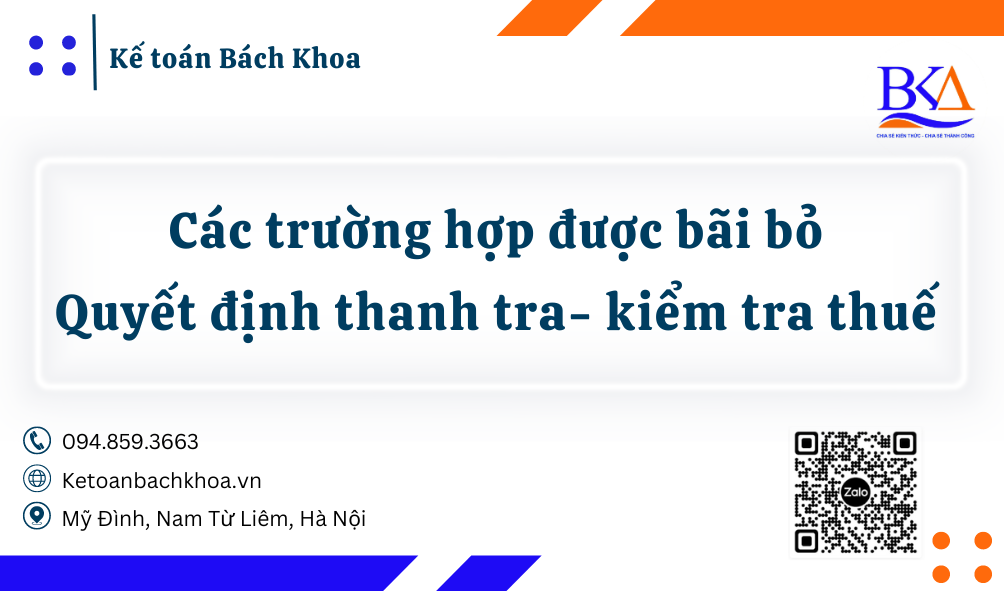 Trường hợp được bãi bỏ quyết định kiểm tra thuế