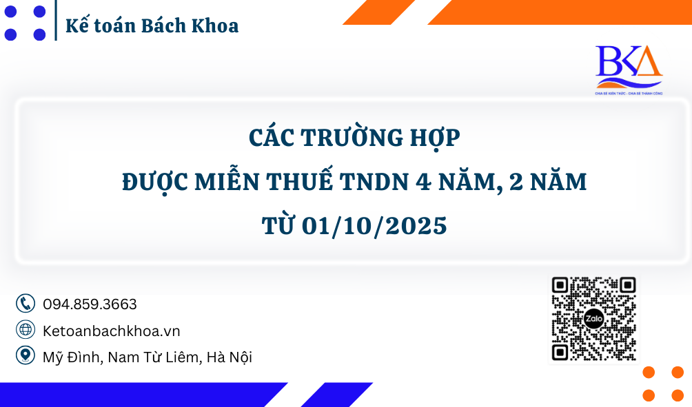 Các trường hợp được miễn thuế TNDN 4 năm, 2 năm từ 01/10/2025
