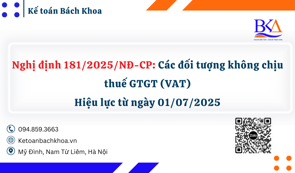 Nghị định 181/2025/NĐ-CP: Các đối tượng không chịu thuế GTGT (VAT) từ 01/7/2025 