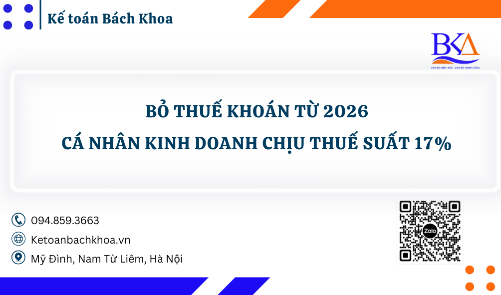 Bỏ thuế khoán từ 2026 Cá nhân kinh doanh chịu thuế suất 17%