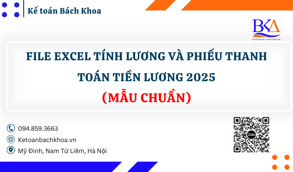 File Excel tính lương 2025 và Phiếu Thanh Toán Tiền Lương (Mẫu chuẩn)