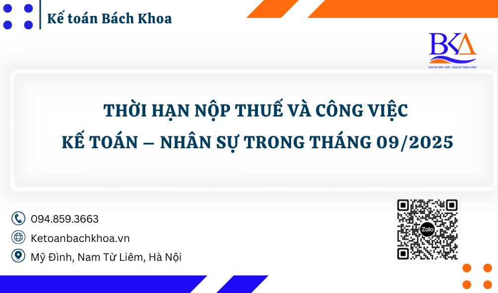 THỜI HẠN NỘP THUẾ VÀ CÔNG VIỆC KẾ TOÁN – NHÂN SỰ TRONG THÁNG 09/2025