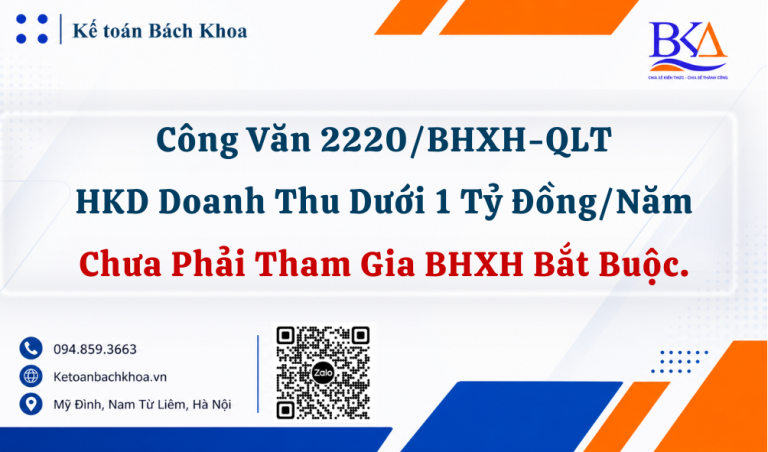 Công Văn 2220/BHXH-QLT: Hộ Kinh Doanh Doanh Thu Dưới 1 Tỷ Đồng/Năm Chưa Phải Tham Gia BHXH Bắt Buộc